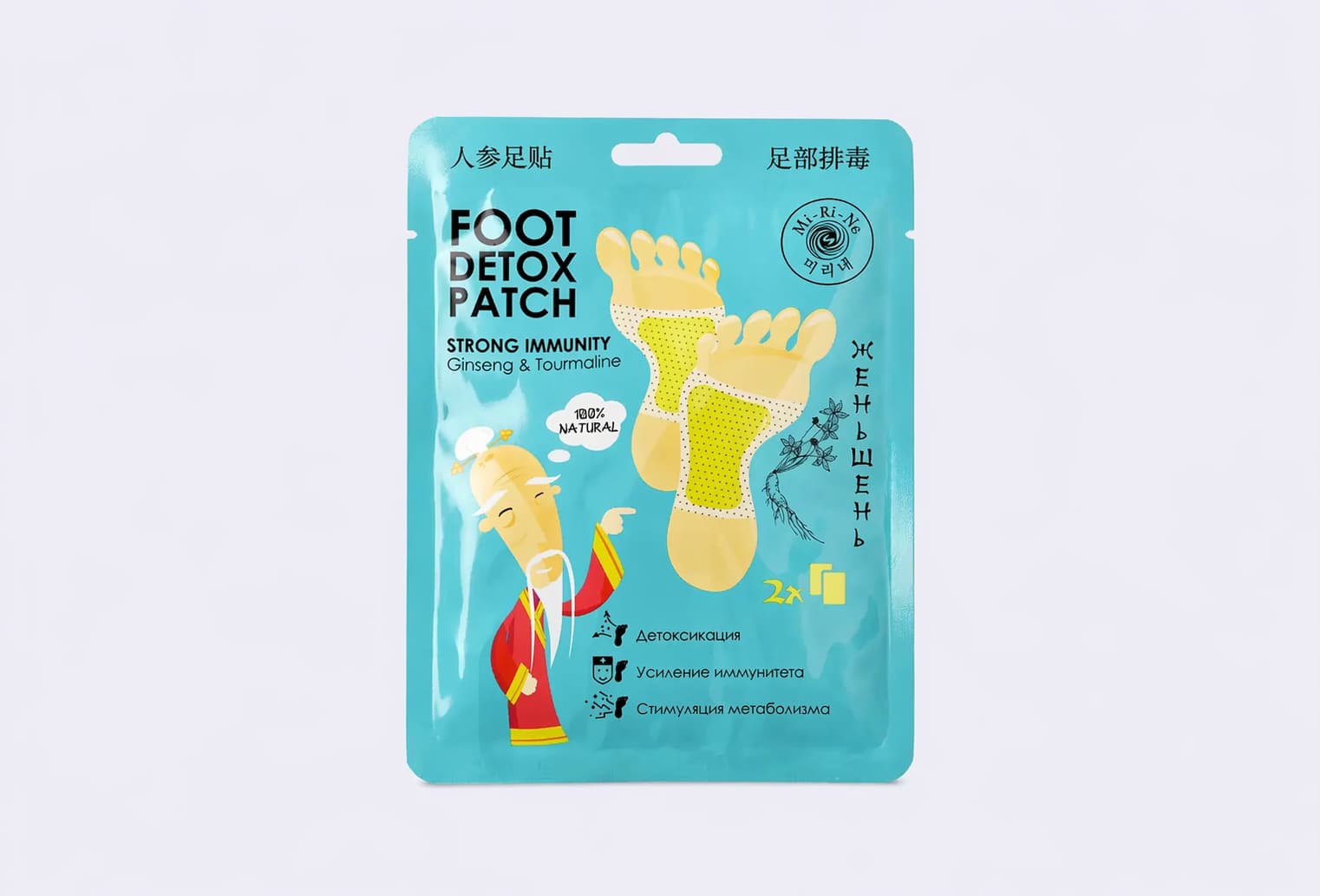 Детокс-патчи для ног MI-RI-NE foot detox patch strong immunity Ginseng and tourmaline